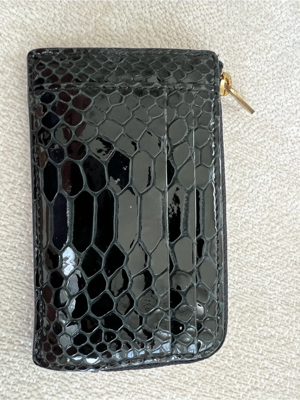 Stuart Weitzman Black Leather Card Holder with Gold Accents